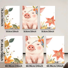 2D flat 1pc Adorable Pig with Floral Crown Farmhouse Wall Art for Kids Room Nursery Decor Living Room Prints Canvas Picture Modern Aesthetic