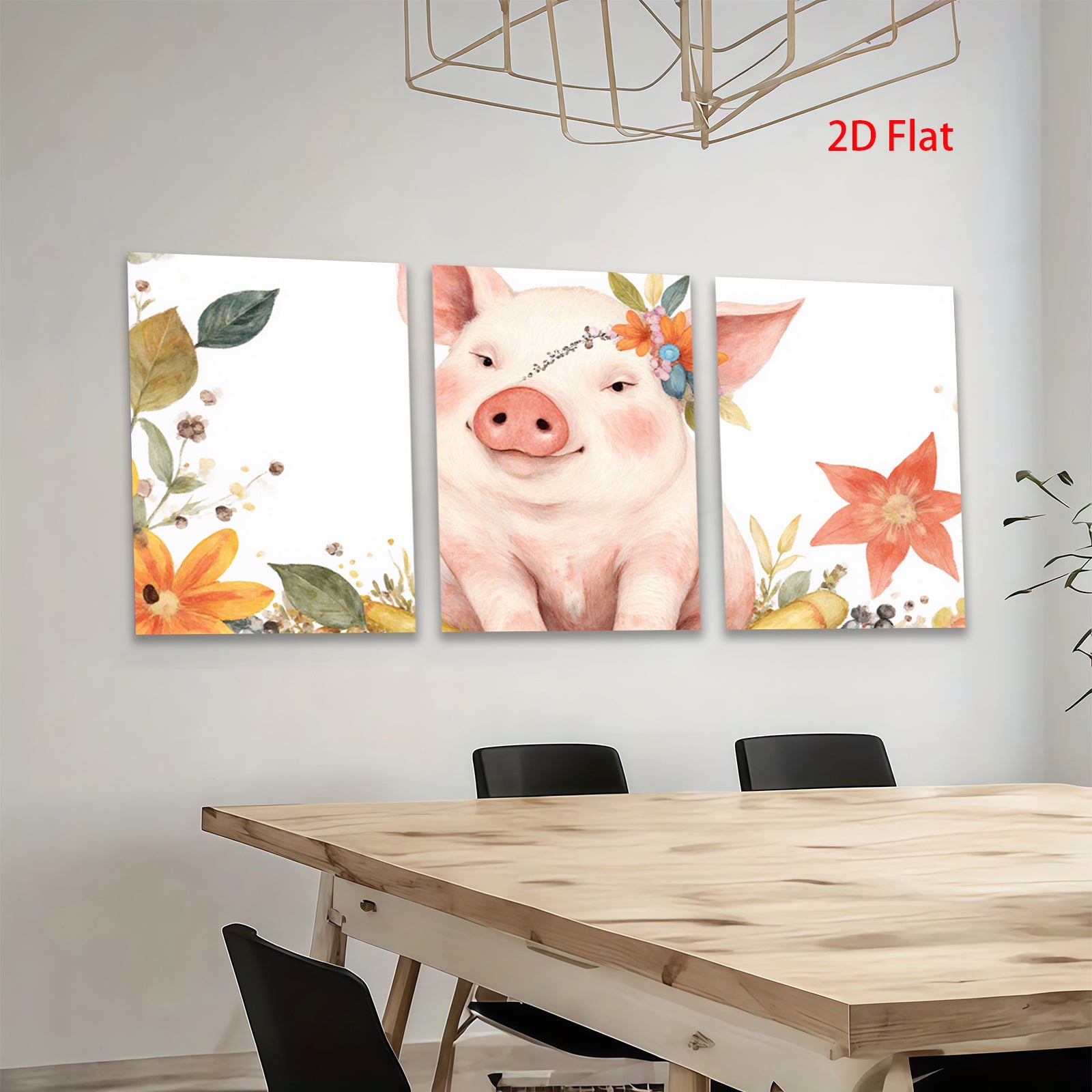 2D flat 1pc Adorable Pig with Floral Crown Farmhouse Wall Art for Kids Room Nursery Decor Living Room Prints Canvas Picture Modern Aesthetic
