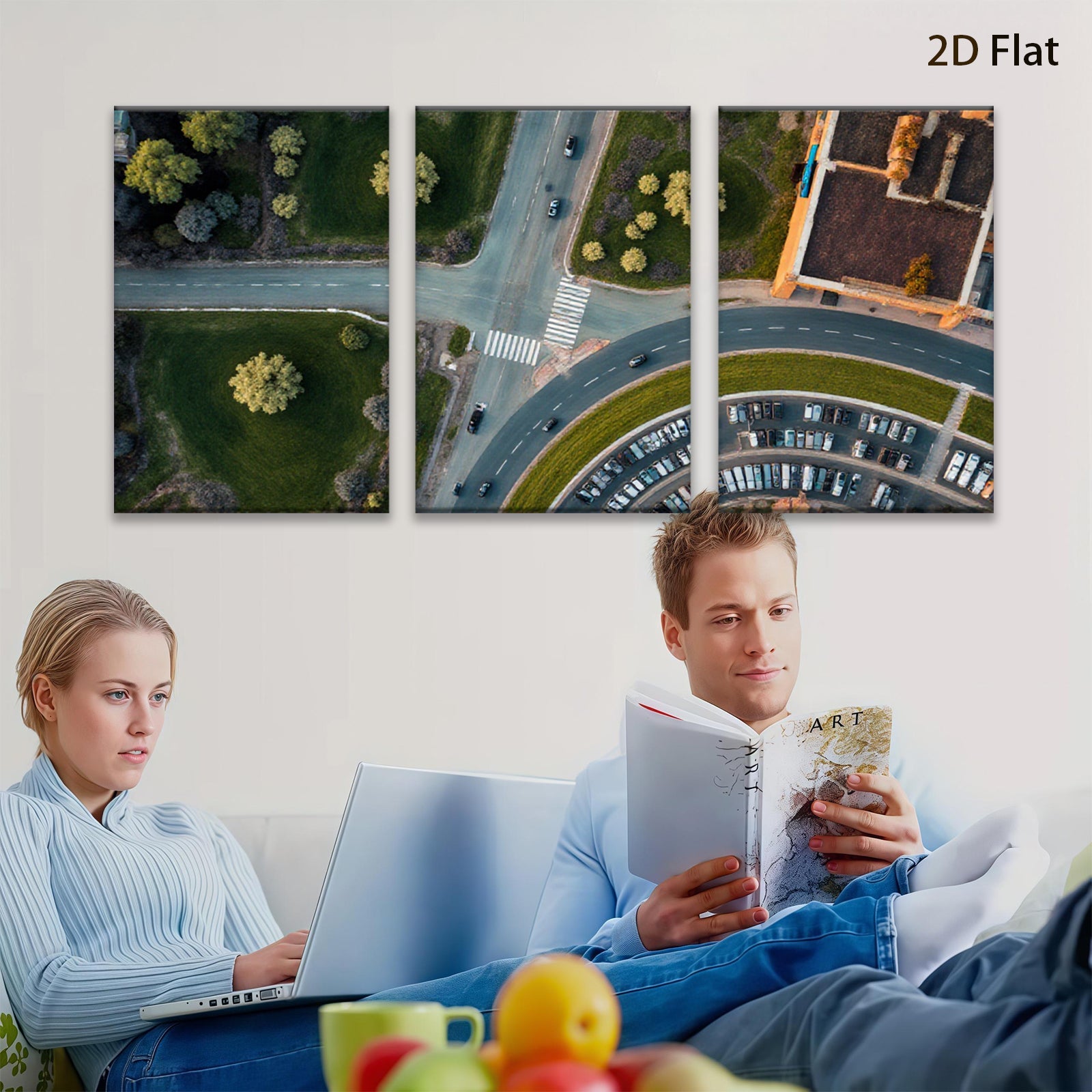 2D flat 1pc Aerial View Cityscape Road Modern Wall Art Living Room Decor Farmhouse Style Canvas Print Bedroom Decor Gallery Wrapped Ready to Hang Large Size