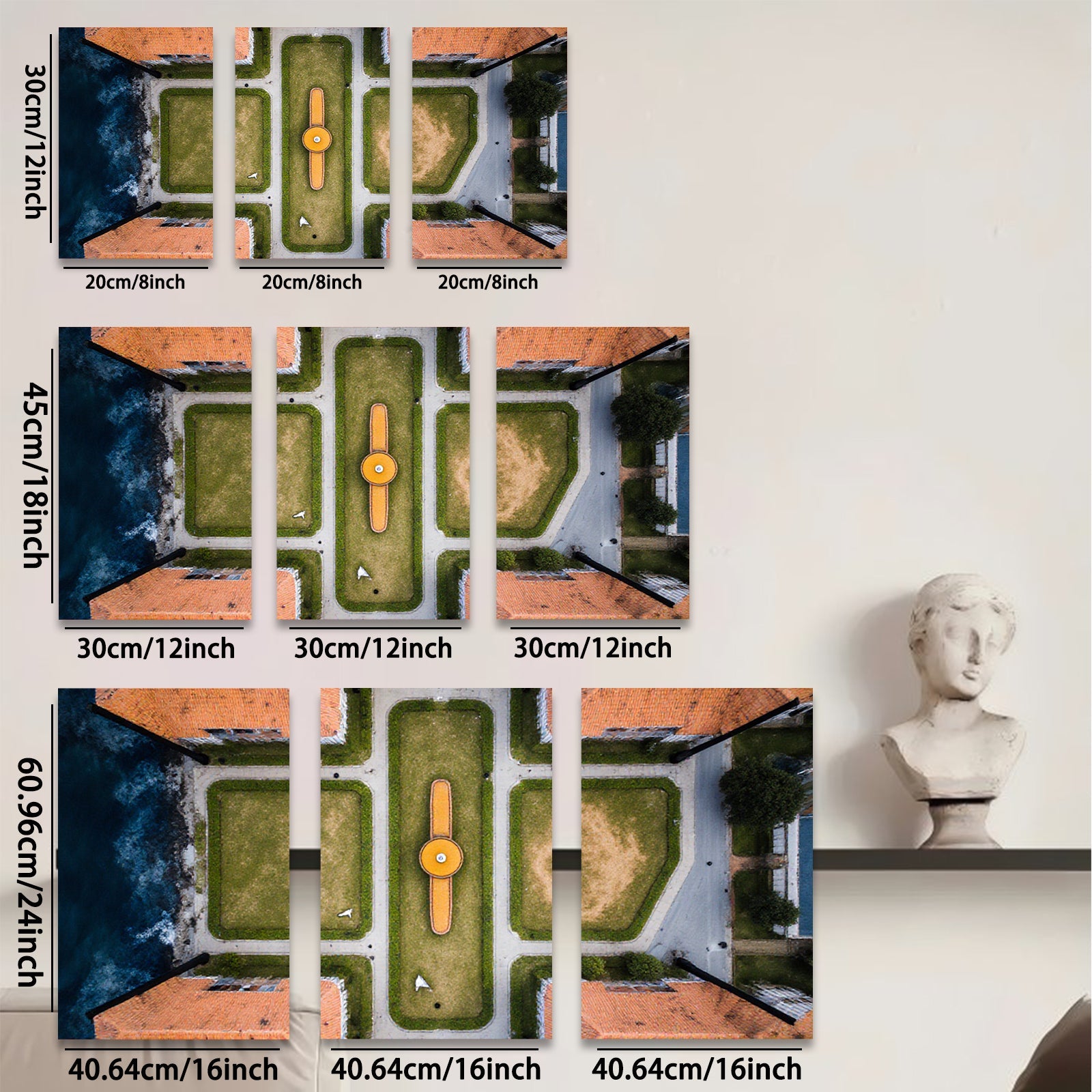 2D flat 1pc Aerial View Garden Landscape Wall Art Home Decor Living Room Bedroom Modern Farmhouse Gallery Wrapped Canvas Prints Coastal Style