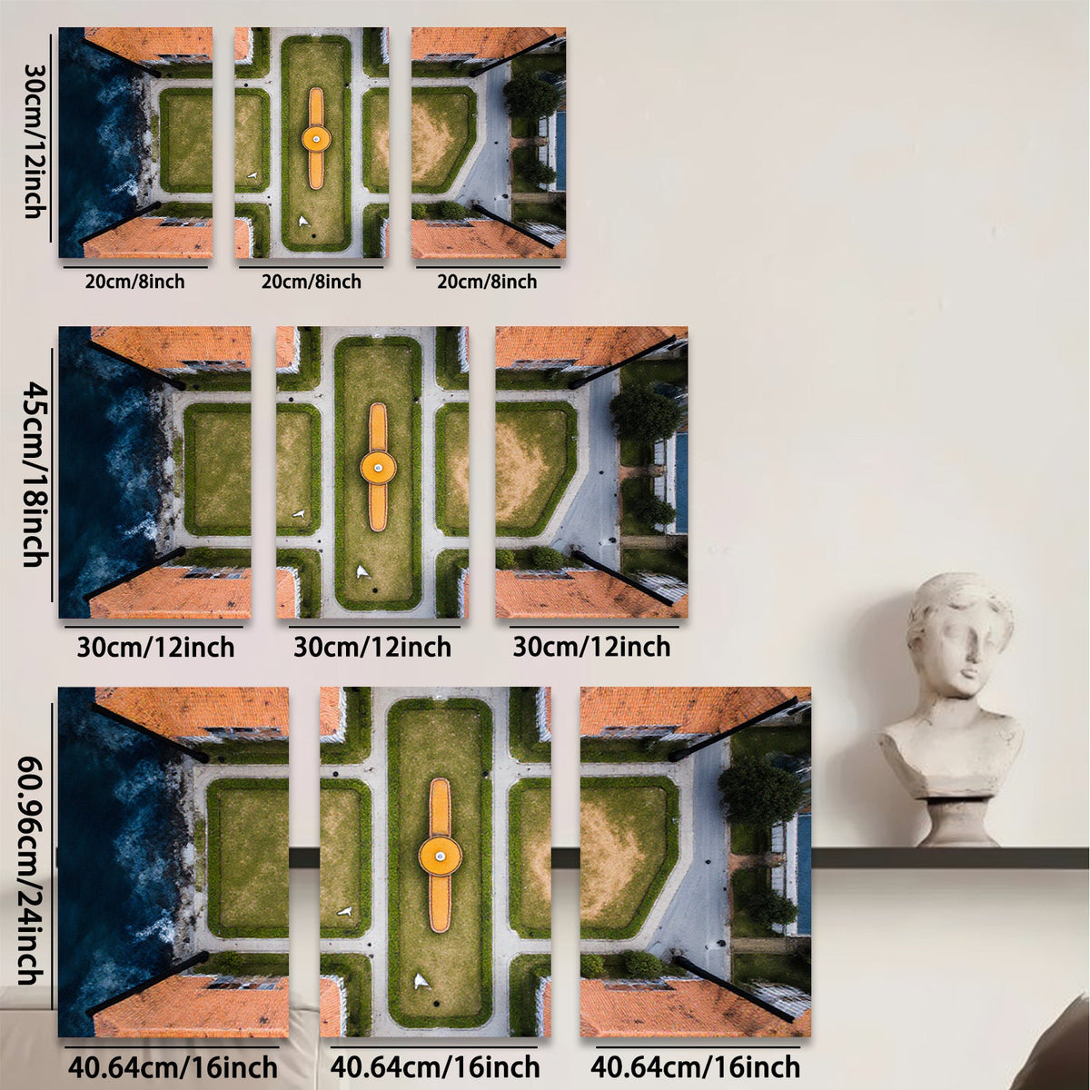 2D flat 1pc Aerial View Garden Landscape Wall Art Home Decor Living Room Bedroom Modern Farmhouse Gallery Wrapped Canvas Prints Coastal Style