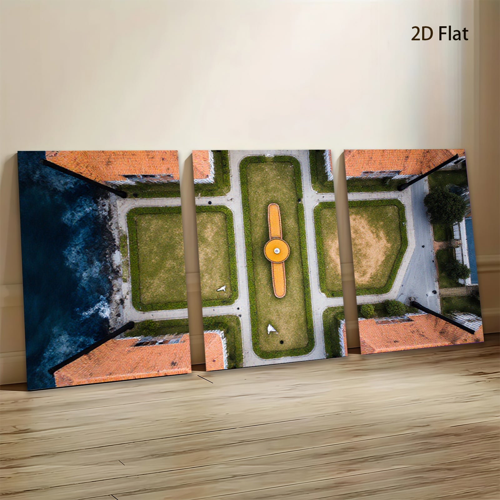 2D flat 1pc Aerial View Garden Landscape Wall Art Home Decor Living Room Bedroom Modern Farmhouse Gallery Wrapped Canvas Prints Coastal Style
