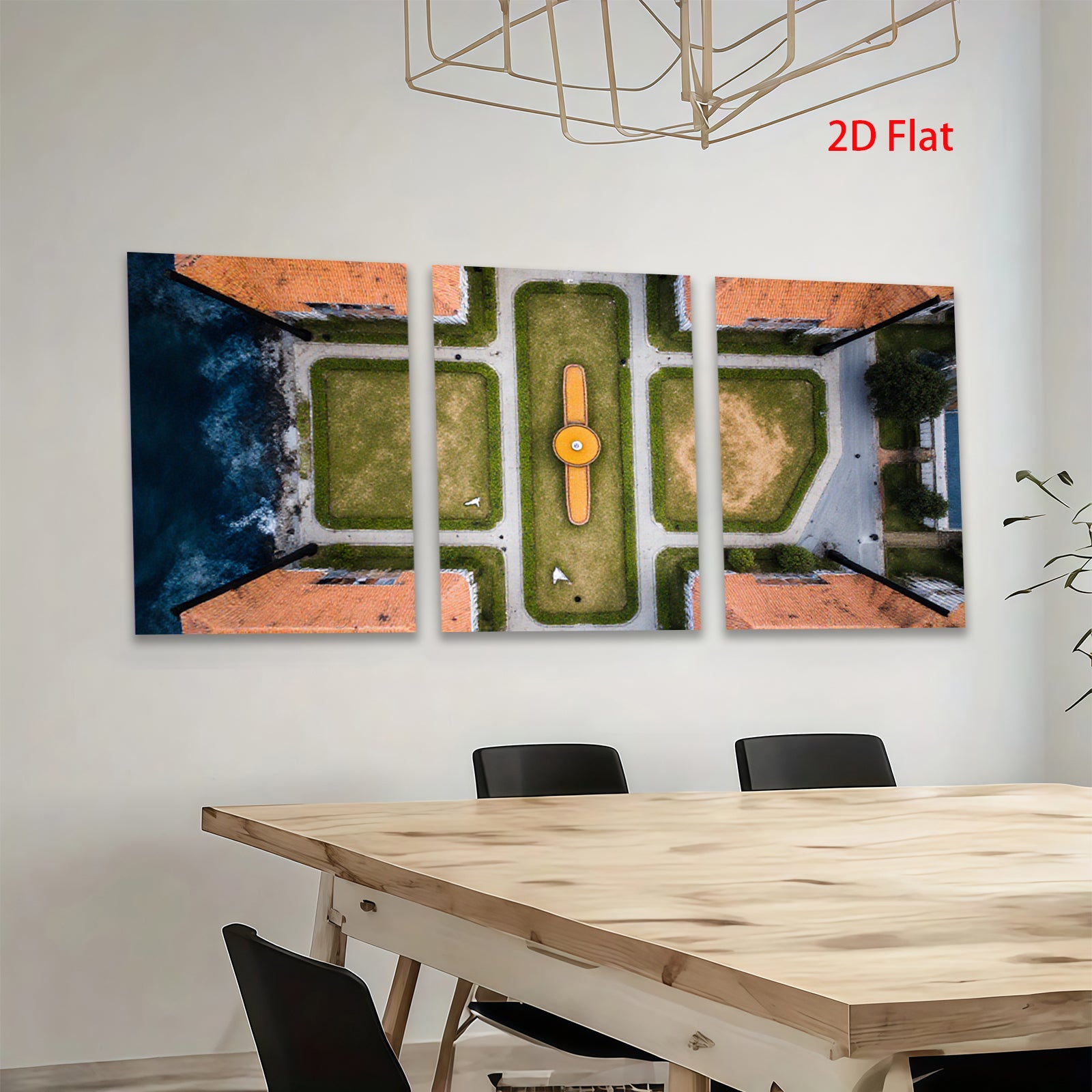 2D flat 1pc Aerial View Garden Landscape Wall Art Home Decor Living Room Bedroom Modern Farmhouse Gallery Wrapped Canvas Prints Coastal Style