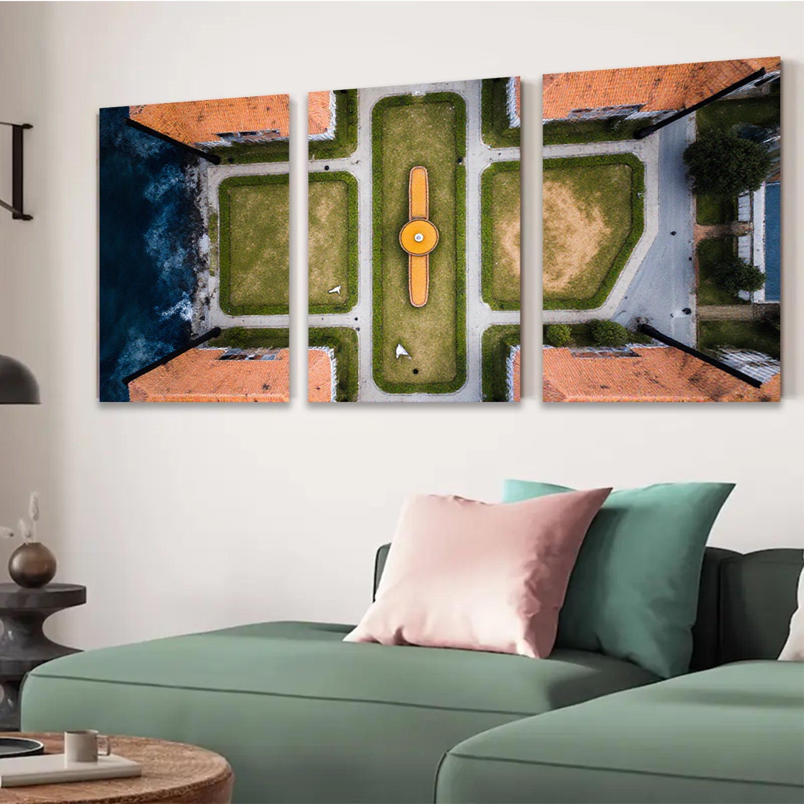 2D flat 1pc Aerial View Garden Landscape Wall Art Home Decor Living Room Bedroom Modern Farmhouse Gallery Wrapped Canvas Prints Coastal Style