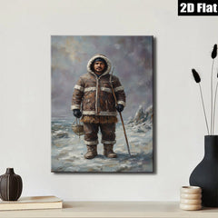 2D flat 1pc Alaskan Native Hunter Portrait Winter Landscape Wall Art Canvas Prints for Living Room Bedroom Home Decor Gallery Wrapped Frameless Modern Farmhouse Rustic Style