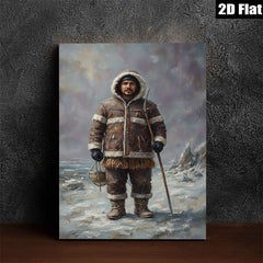 2D flat 1pc Alaskan Native Hunter Portrait Winter Landscape Wall Art Canvas Prints for Living Room Bedroom Home Decor Gallery Wrapped Frameless Modern Farmhouse Rustic Style