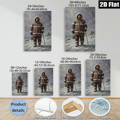 2D flat 1pc Alaskan Native Hunter Portrait Winter Landscape Wall Art Canvas Prints for Living Room Bedroom Home Decor Gallery Wrapped Frameless Modern Farmhouse Rustic Style
