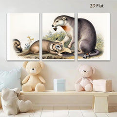 2D flat 1pc American Badger Family Portrait Wildlife Art Canvas Print for Living Room Bedroom Gallery Wall Decor Farmhouse Style