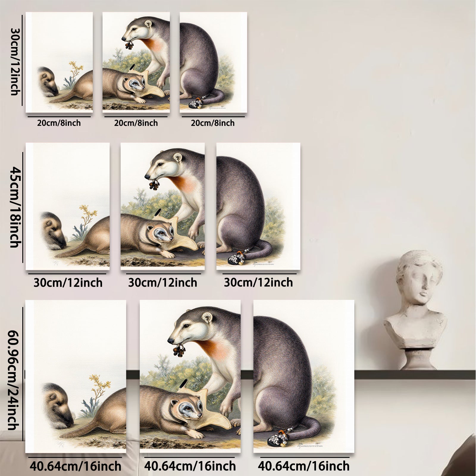 2D flat 1pc American Badger Family Portrait Wildlife Art Canvas Print for Living Room Bedroom Gallery Wall Decor Farmhouse Style