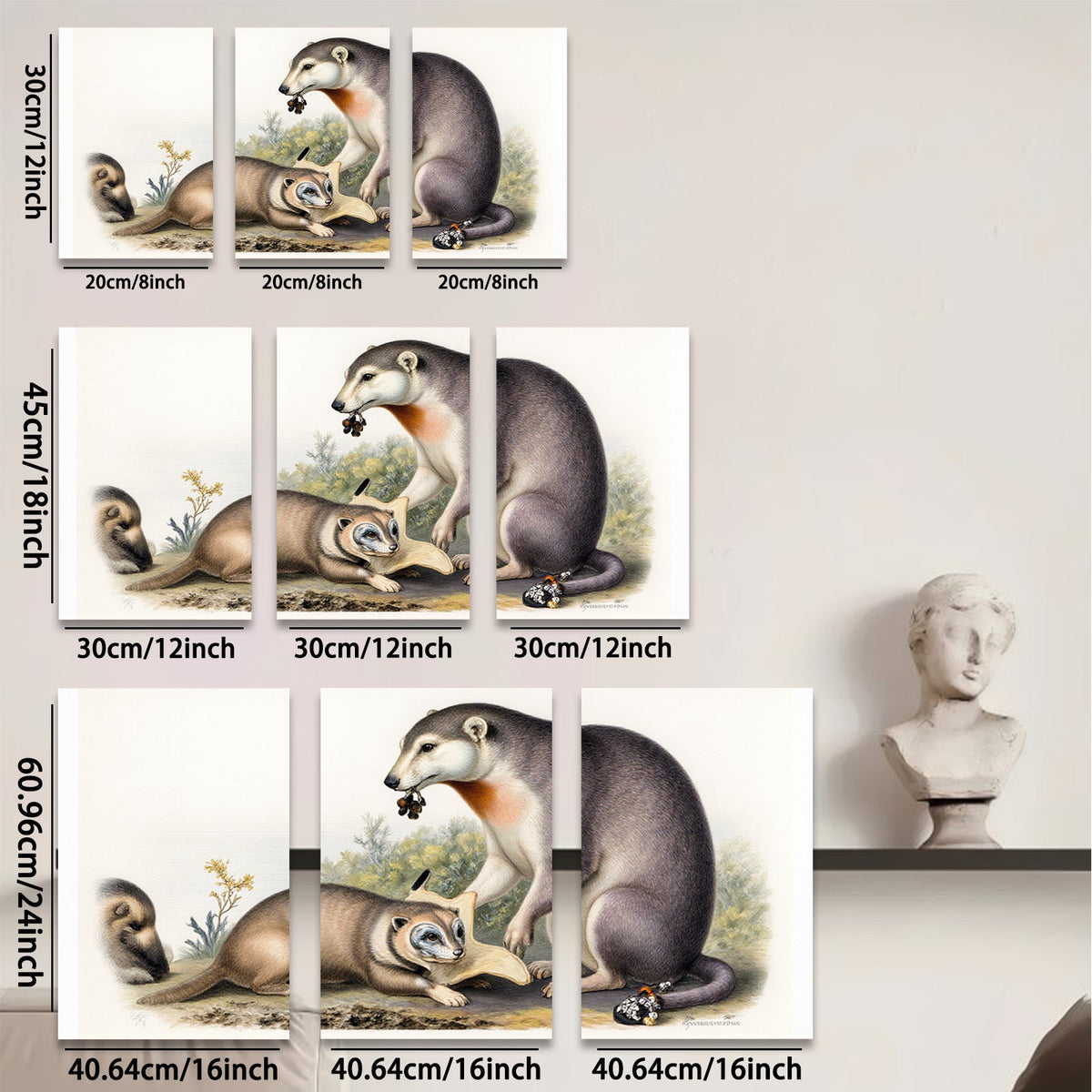 2D flat 1pc American Badger Family Portrait Wildlife Art Canvas Print for Living Room Bedroom Gallery Wall Decor Farmhouse Style