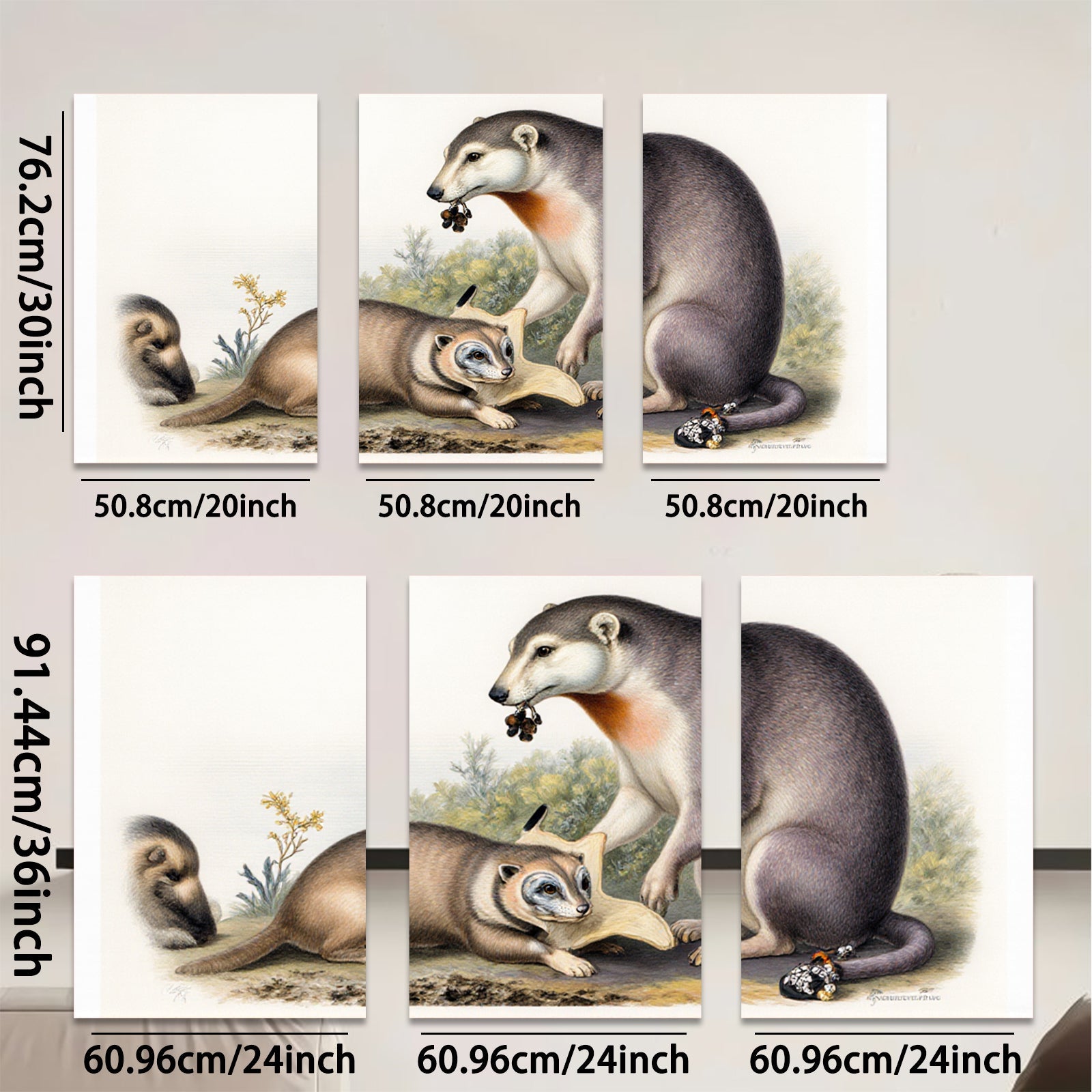 2D flat 1pc American Badger Family Portrait Wildlife Art Canvas Print for Living Room Bedroom Gallery Wall Decor Farmhouse Style