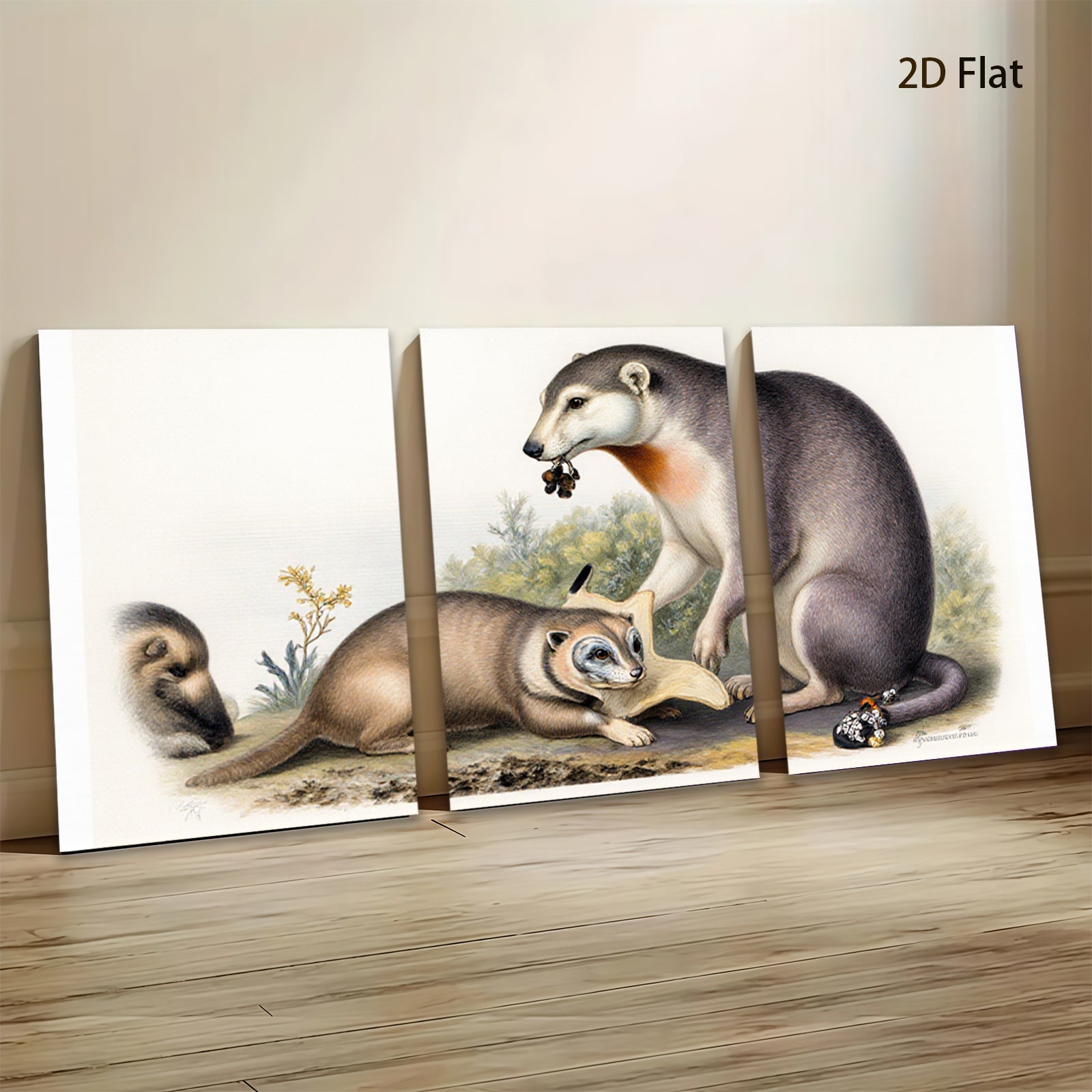 2D flat 1pc American Badger Family Portrait Wildlife Art Canvas Print for Living Room Bedroom Gallery Wall Decor Farmhouse Style