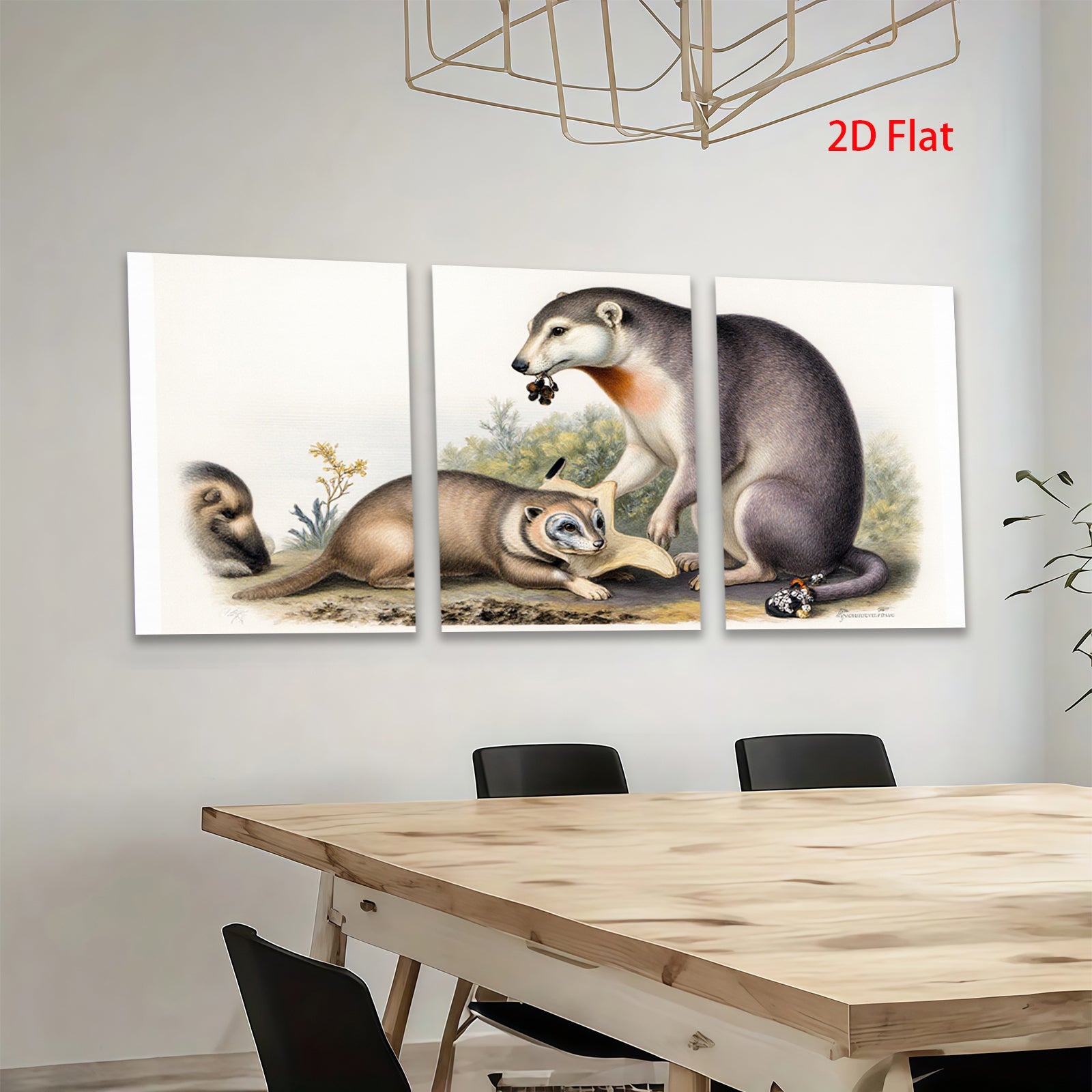 2D flat 1pc American Badger Family Portrait Wildlife Art Canvas Print for Living Room Bedroom Gallery Wall Decor Farmhouse Style