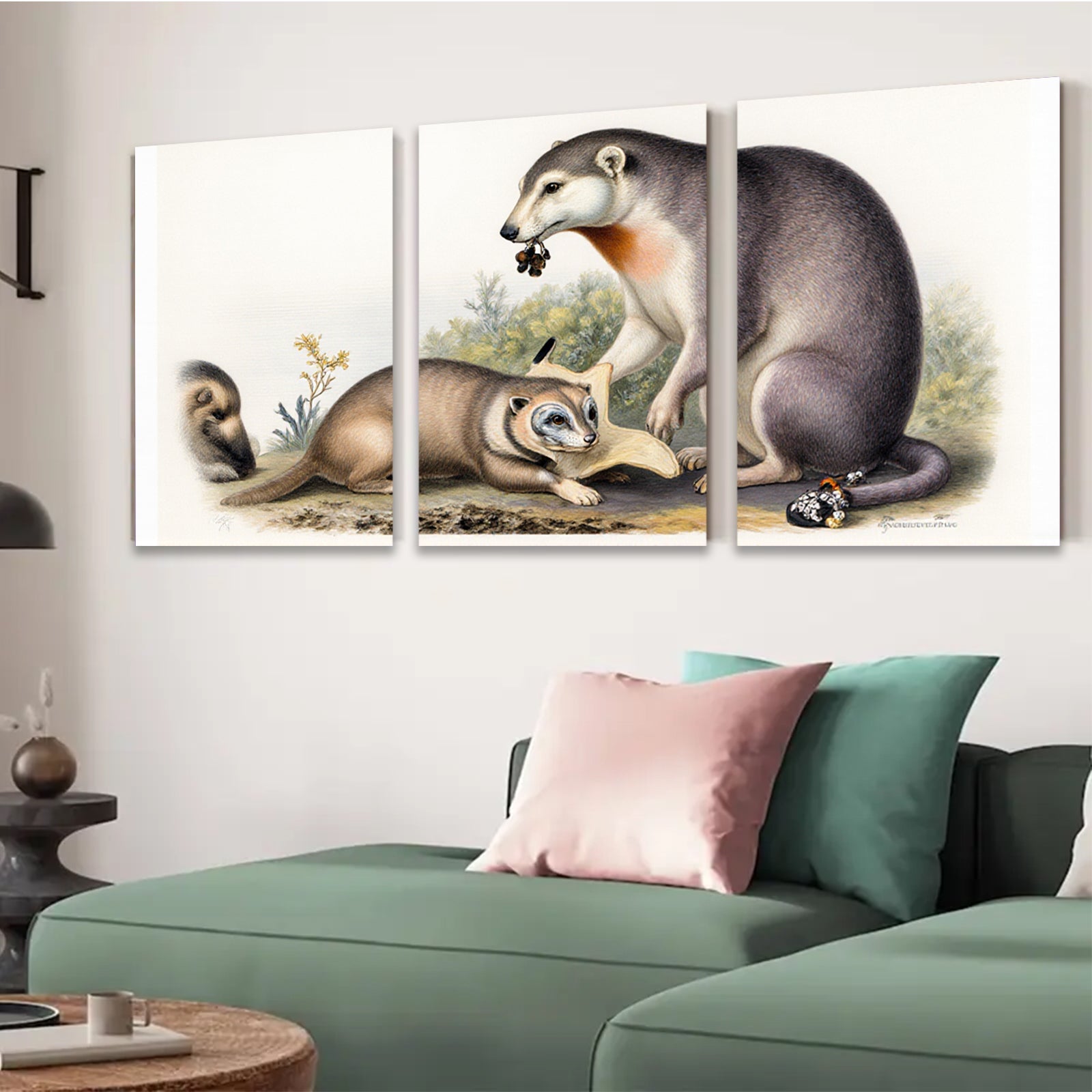 2D flat 1pc American Badger Family Portrait Wildlife Art Canvas Print for Living Room Bedroom Gallery Wall Decor Farmhouse Style