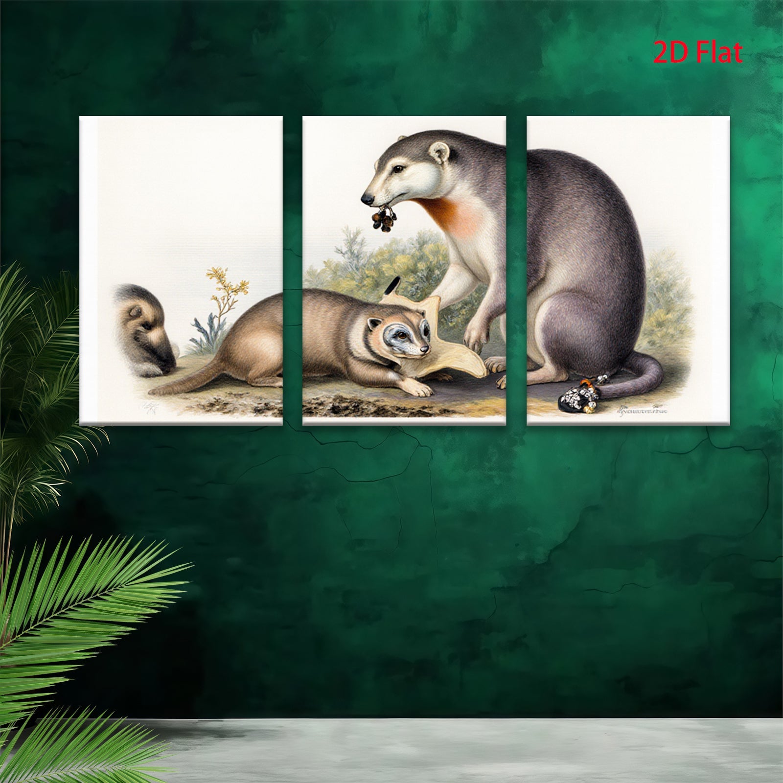 2D flat 1pc American Badger Family Portrait Wildlife Art Canvas Print for Living Room Bedroom Gallery Wall Decor Farmhouse Style