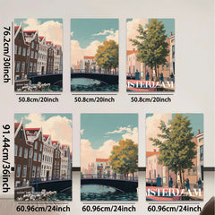 2D flat 1pc Amsterdam Canal Street Scene Wall Art Decor for Living Room Bedroom Office Modern Farmhouse Gallery Wrapped Canvas Prints Ready to Hang
