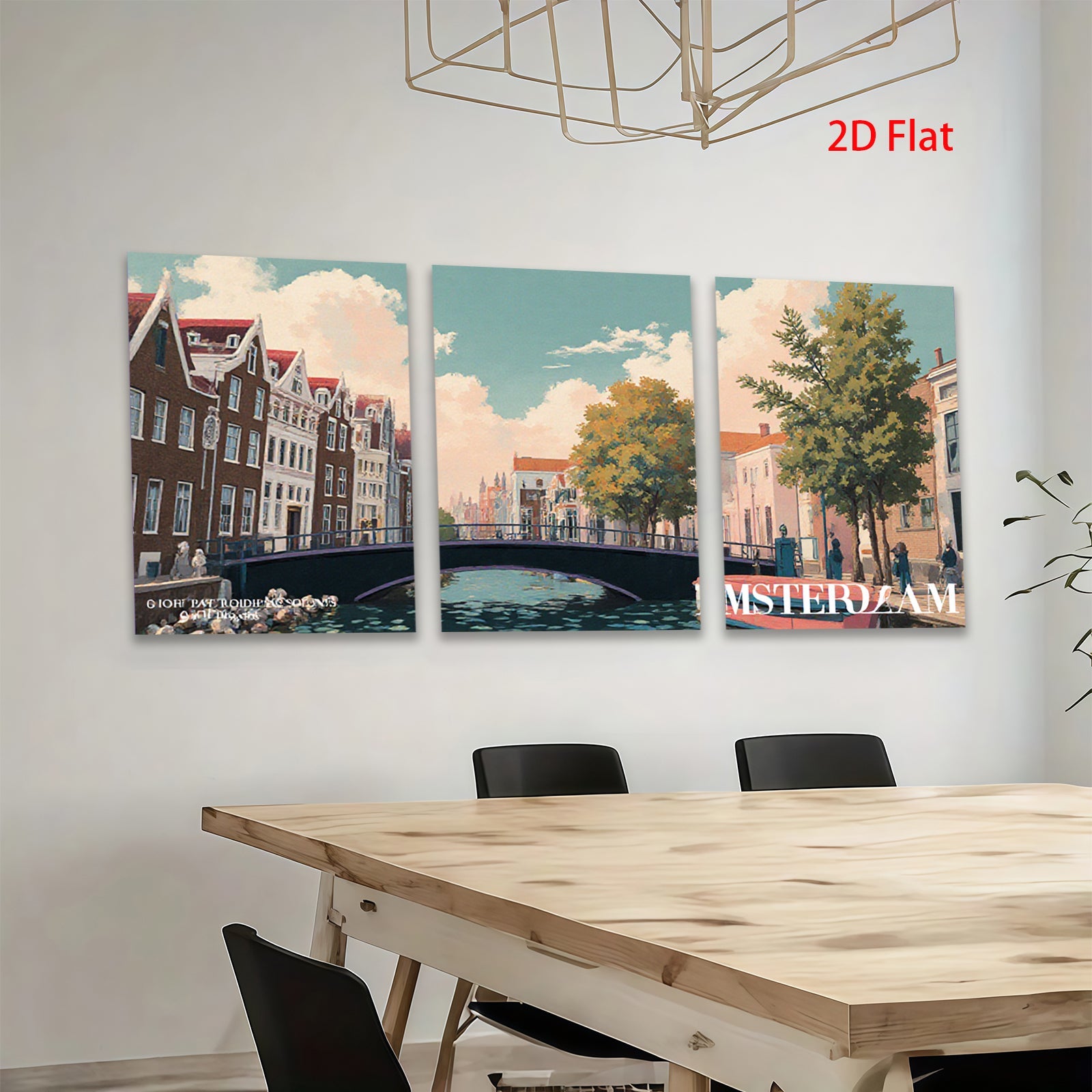2D flat 1pc Amsterdam Canal Street Scene Wall Art Decor for Living Room Bedroom Office Modern Farmhouse Gallery Wrapped Canvas Prints Ready to Hang