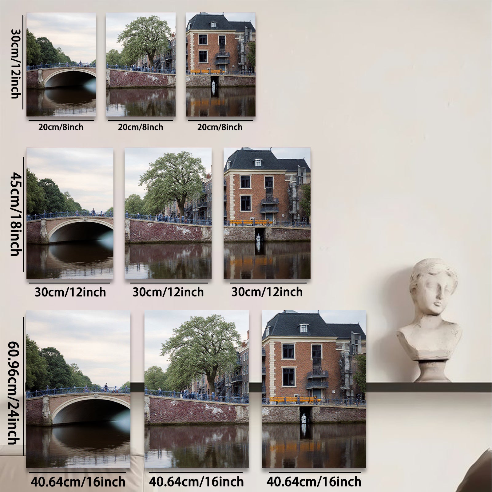 2D flat 1pc Amsterdam canal bridge cityscape wall art decor living room bedroom office modern farmhouse gallery wrapped canvas print cozy rustic vibe