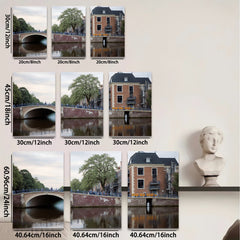 2D flat 1pc Amsterdam canal bridge cityscape wall art decor living room bedroom office modern farmhouse gallery wrapped canvas print cozy rustic vibe