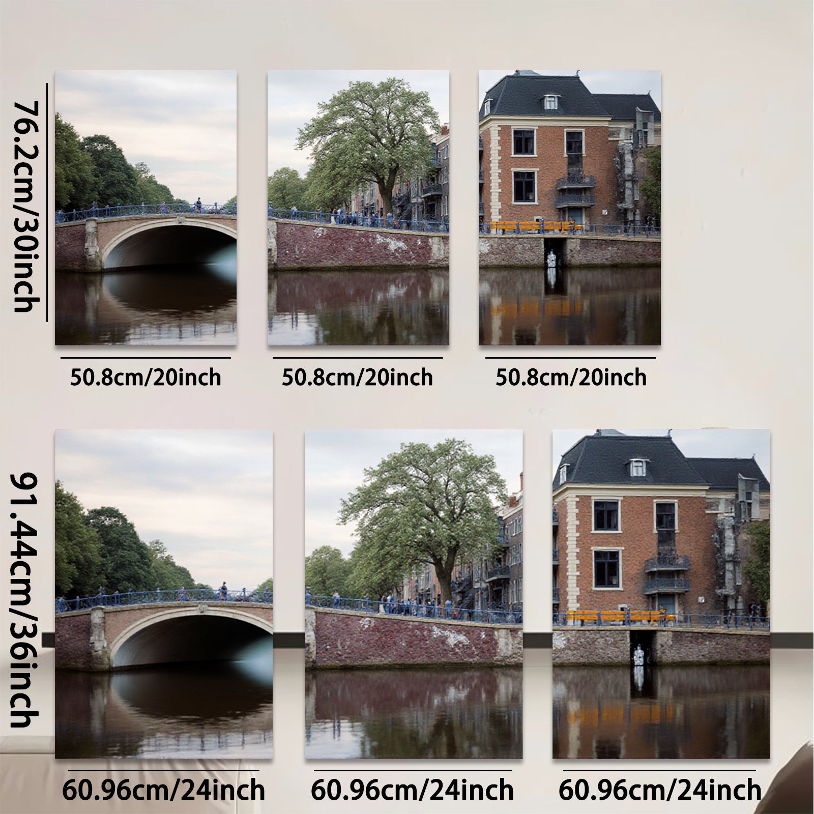 2D flat 1pc Amsterdam canal bridge cityscape wall art decor living room bedroom office modern farmhouse gallery wrapped canvas print cozy rustic vibe