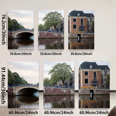 2D flat 1pc Amsterdam canal bridge cityscape wall art decor living room bedroom office modern farmhouse gallery wrapped canvas print cozy rustic vibe