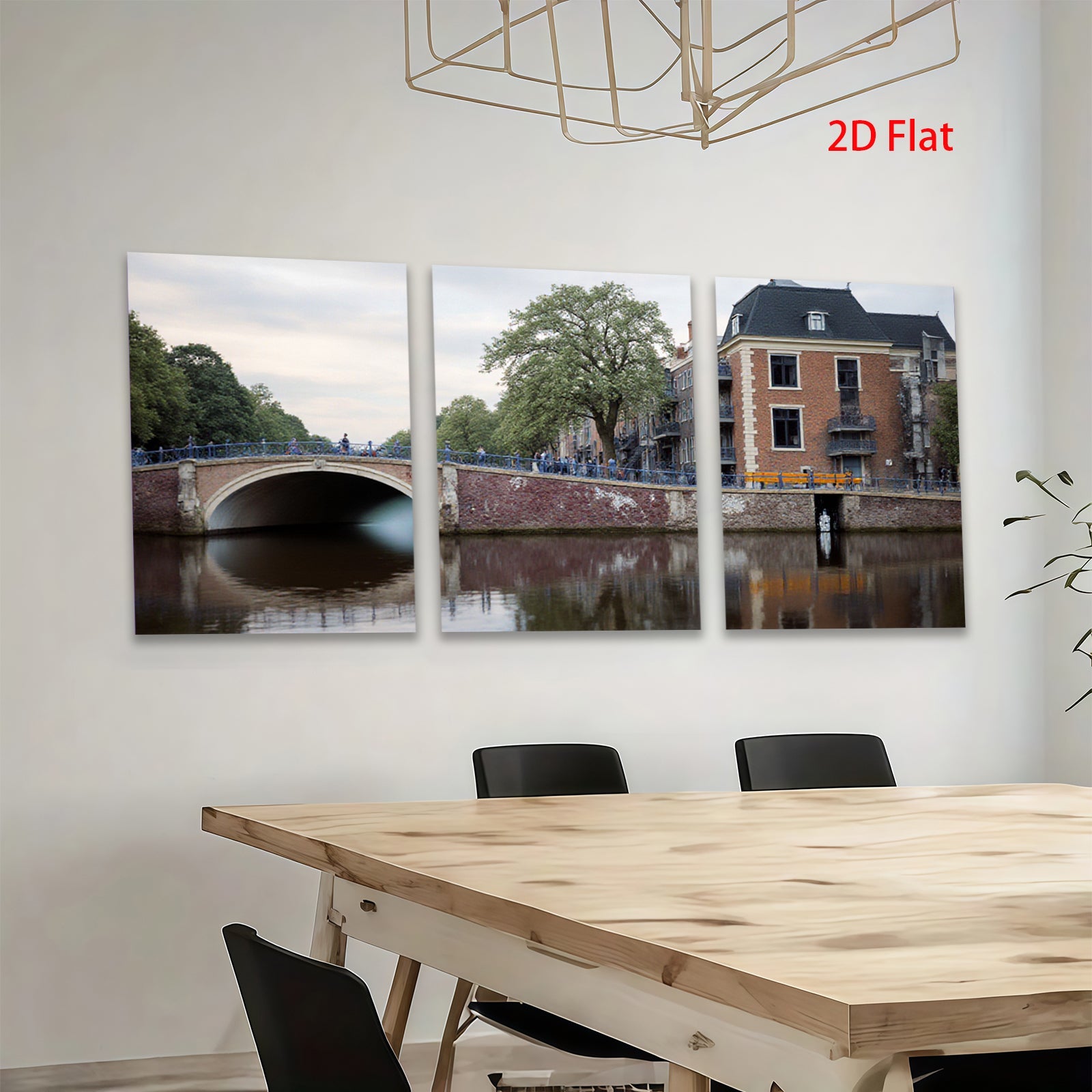 2D flat 1pc Amsterdam canal bridge cityscape wall art decor living room bedroom office modern farmhouse gallery wrapped canvas print cozy rustic vibe