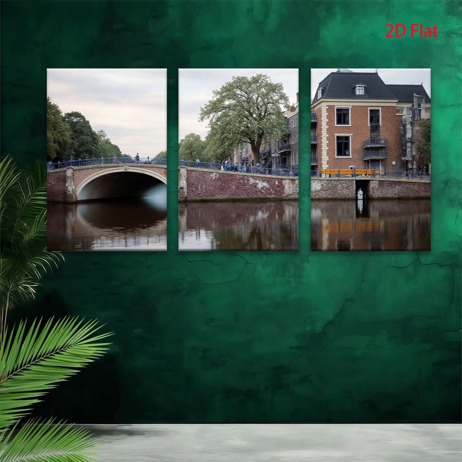 2D flat 1pc Amsterdam canal bridge cityscape wall art decor living room bedroom office modern farmhouse gallery wrapped canvas print cozy rustic vibe
