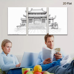 2D flat 1pc Ancient Chinese Temple Courtyard Wall Art Canvas Prints Living Room Bedroom Home Decor farmhouse style gallery wrapped modern minimalist