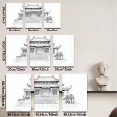 2D flat 1pc Ancient Chinese Temple Courtyard Wall Art Canvas Prints Living Room Bedroom Home Decor farmhouse style gallery wrapped modern minimalist
