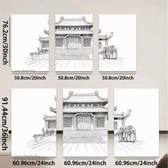 2D flat 1pc Ancient Chinese Temple Courtyard Wall Art Canvas Prints Living Room Bedroom Home Decor farmhouse style gallery wrapped modern minimalist