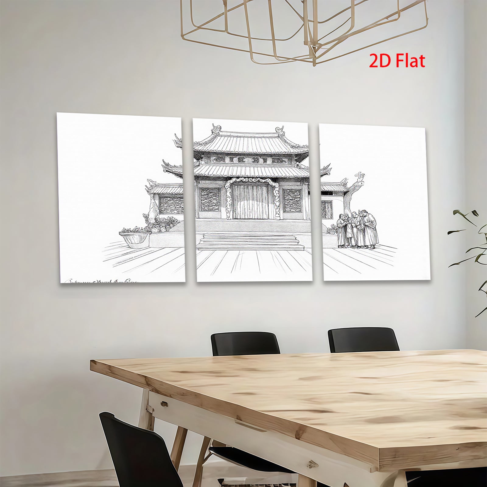 2D flat 1pc Ancient Chinese Temple Courtyard Wall Art Canvas Prints Living Room Bedroom Home Decor farmhouse style gallery wrapped modern minimalist