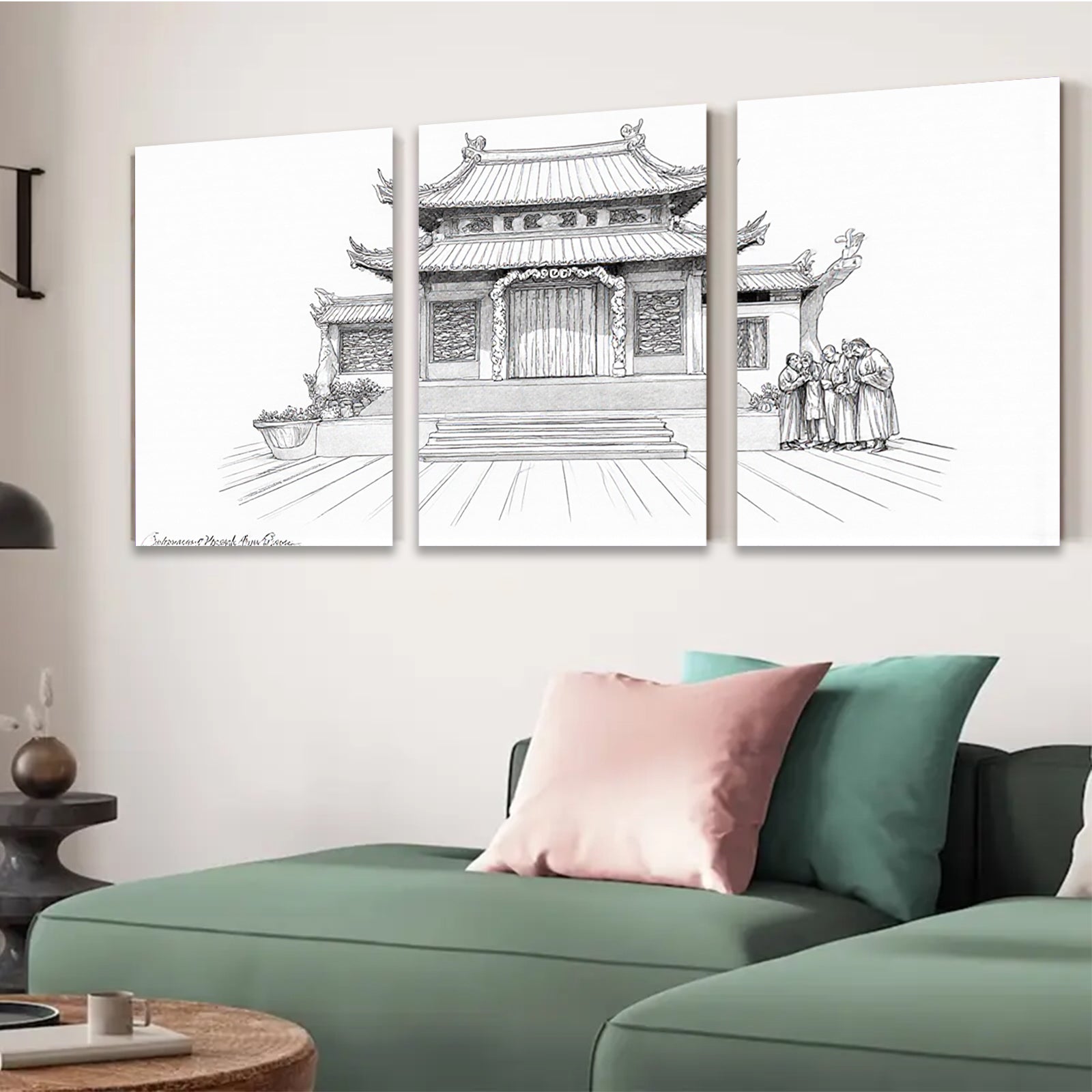 2D flat 1pc Ancient Chinese Temple Courtyard Wall Art Canvas Prints Living Room Bedroom Home Decor farmhouse style gallery wrapped modern minimalist