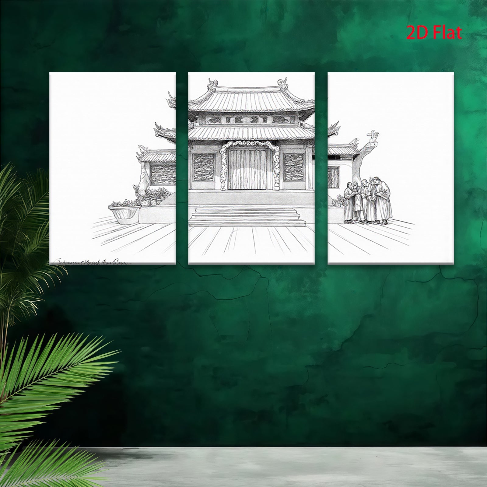 2D flat 1pc Ancient Chinese Temple Courtyard Wall Art Canvas Prints Living Room Bedroom Home Decor farmhouse style gallery wrapped modern minimalist