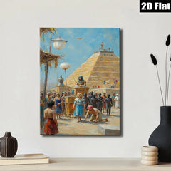 2D flat 1pc Ancient Egyptian Procession vibrant wall art living room bedroom decor farmhouse style gallery wrapped canvas prints timeless elegance