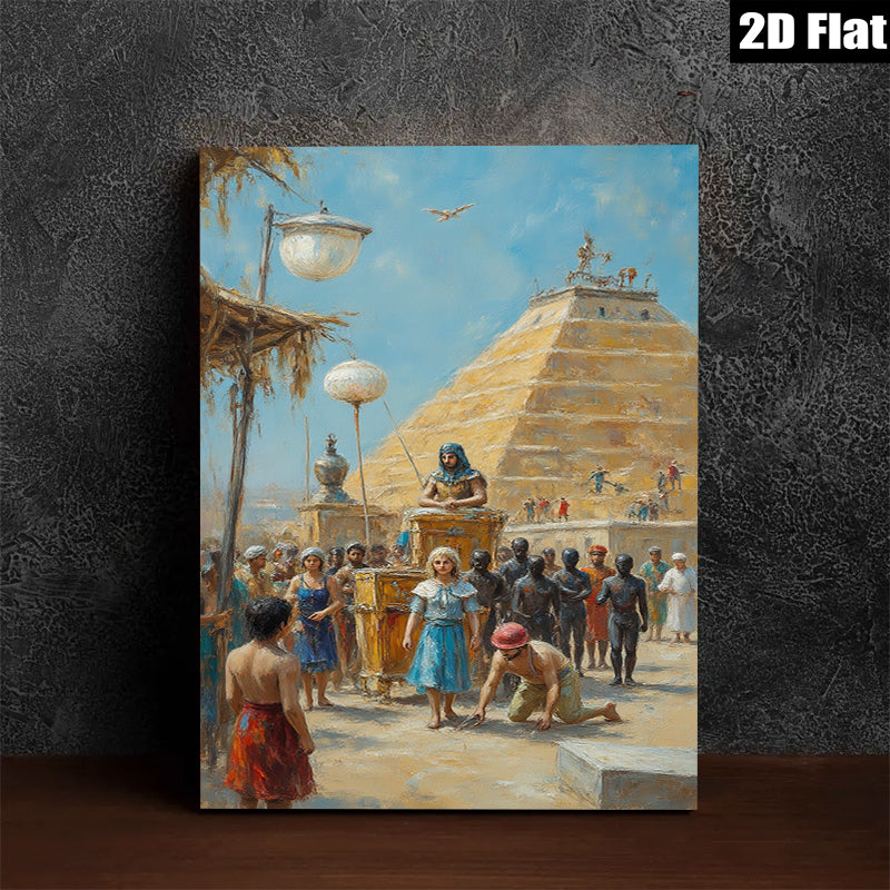 2D flat 1pc Ancient Egyptian Procession vibrant wall art living room bedroom decor farmhouse style gallery wrapped canvas prints timeless elegance