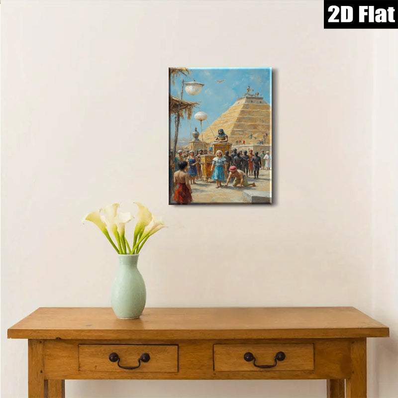 2D flat 1pc Ancient Egyptian Procession vibrant wall art living room bedroom decor farmhouse style gallery wrapped canvas prints timeless elegance