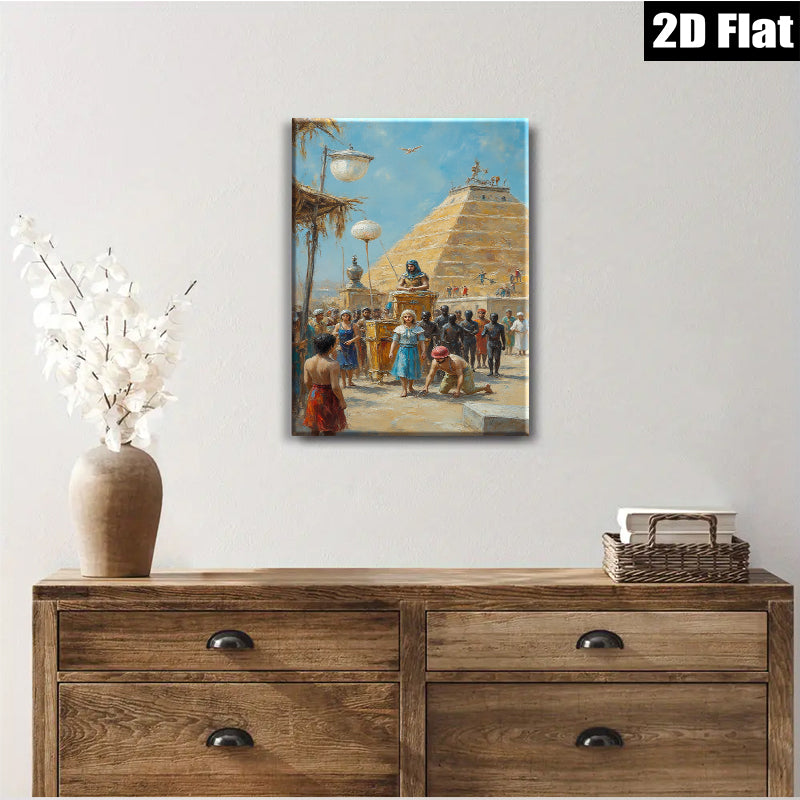 2D flat 1pc Ancient Egyptian Procession vibrant wall art living room bedroom decor farmhouse style gallery wrapped canvas prints timeless elegance