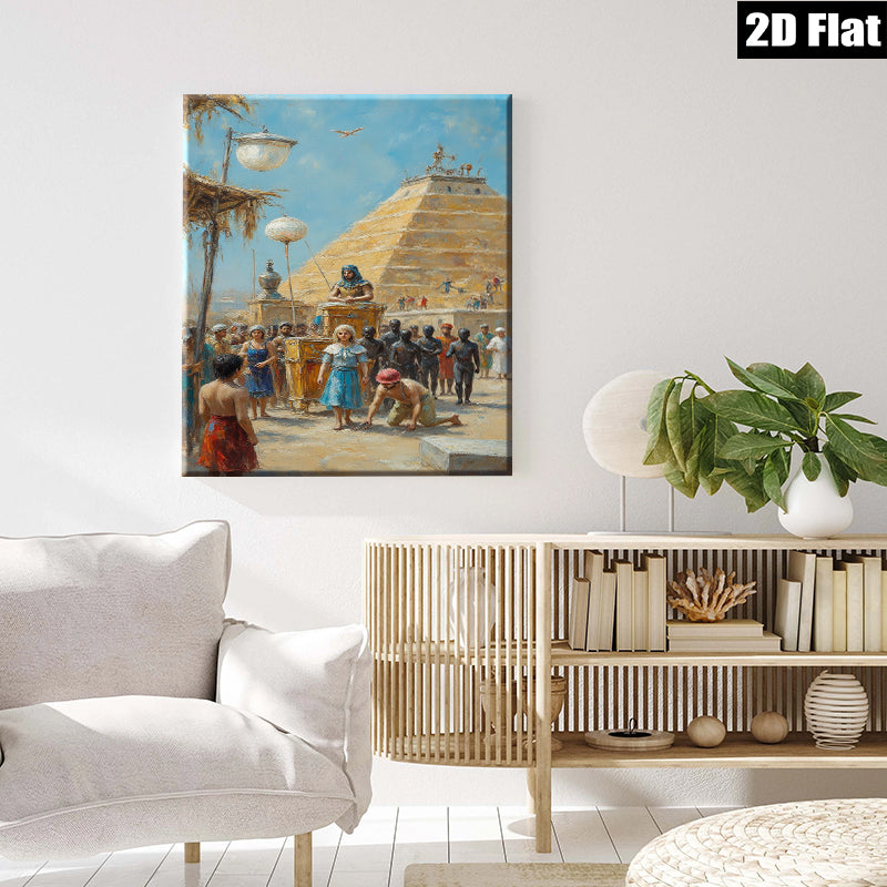 2D flat 1pc Ancient Egyptian Procession vibrant wall art living room bedroom decor farmhouse style gallery wrapped canvas prints timeless elegance
