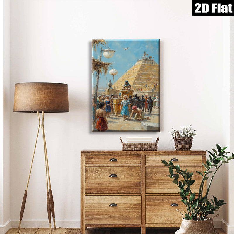 2D flat 1pc Ancient Egyptian Procession vibrant wall art living room bedroom decor farmhouse style gallery wrapped canvas prints timeless elegance