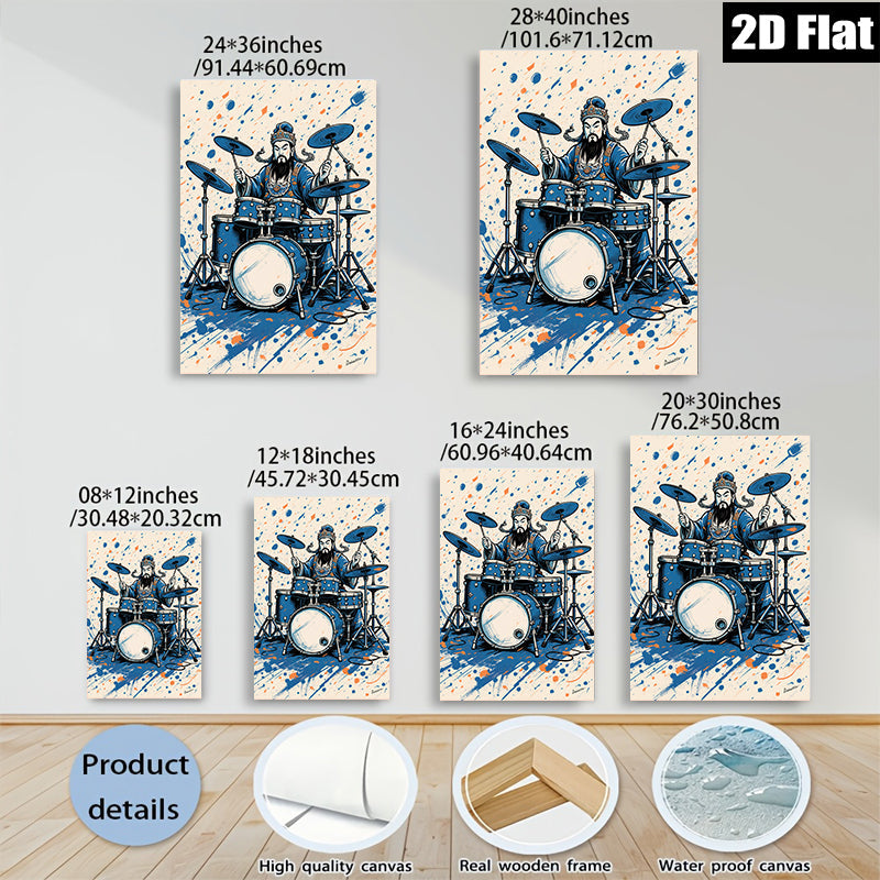 2D flat 1pc Ancient Warrior Plays Drums Music Room Canvas Wall Art Decor Living Room Bedroom Modern Farmhouse Style Trending Now