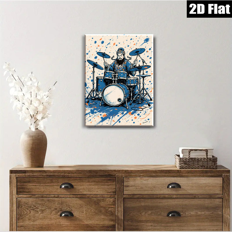 2D flat 1pc Ancient Warrior Plays Drums Music Room Canvas Wall Art Decor Living Room Bedroom Modern Farmhouse Style Trending Now