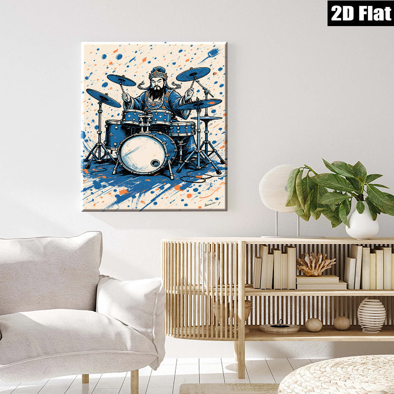 2D flat 1pc Ancient Warrior Plays Drums Music Room Canvas Wall Art Decor Living Room Bedroom Modern Farmhouse Style Trending Now