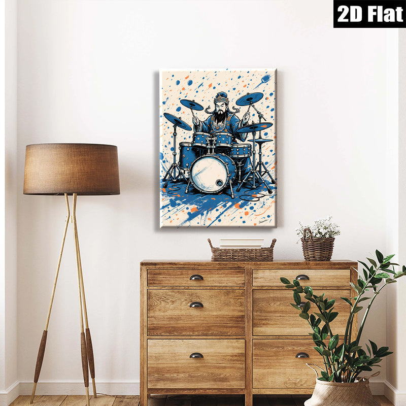 2D flat 1pc Ancient Warrior Plays Drums Music Room Canvas Wall Art Decor Living Room Bedroom Modern Farmhouse Style Trending Now