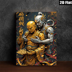 2D flat 1pc Ancient Warriors Embrace Golden Treasure Wall Art Decor Living Room Bedroom Canvas Prints Modern Farmhouse Aesthetic Gallery Wrapped Ready to Hang