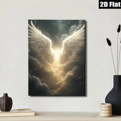 2D flat 1pc Angel Wings Heavenly Glow Wall Art Decor for Living Room Bedroom Spiritual Healing Modern Farmhouse Gallery Wrapped Canvas Prints