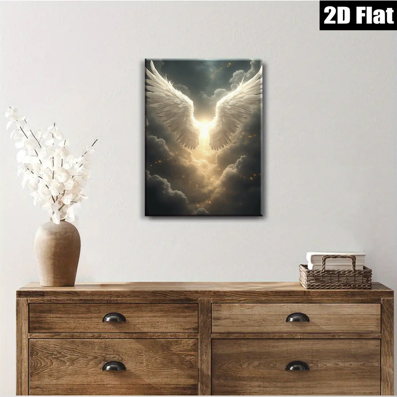 2D flat 1pc Angel Wings Heavenly Glow Wall Art Decor for Living Room Bedroom Spiritual Healing Modern Farmhouse Gallery Wrapped Canvas Prints