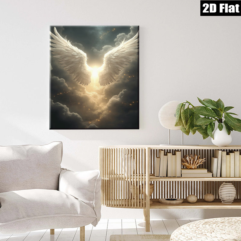 2D flat 1pc Angel Wings Heavenly Glow Wall Art Decor for Living Room Bedroom Spiritual Healing Modern Farmhouse Gallery Wrapped Canvas Prints