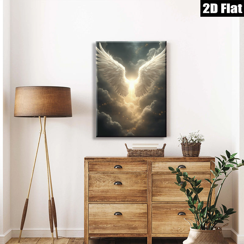 2D flat 1pc Angel Wings Heavenly Glow Wall Art Decor for Living Room Bedroom Spiritual Healing Modern Farmhouse Gallery Wrapped Canvas Prints