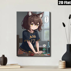 2D flat 1pc Anime Girl Dining Room Wall Art Decor Canvas Prints for Living Room Bedroom Home Office Modern Aesthetic Gallery Wrapped Ready to Hang