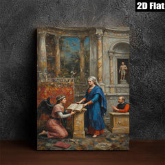 2D flat 1pc Annunciation Scene Renaissance Style Wall Art For Living Room Bedroom Gallery Wrapped Canvas Prints Modern Farmhouse Decor